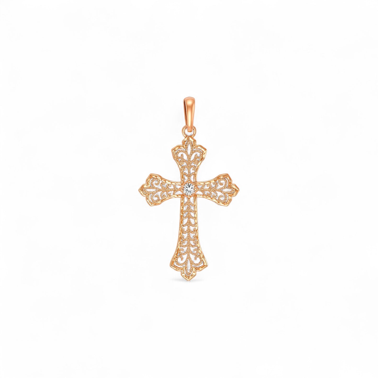 Single Stone Cross Diamond Pendant in 18kT Gold