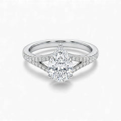 Split Shank Pear Cut CZ Engagement Ring in 925 Sterling Silver