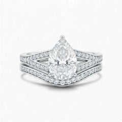 Split Shank Pear Cut CZ Bride Set in 925 Sterling Silver