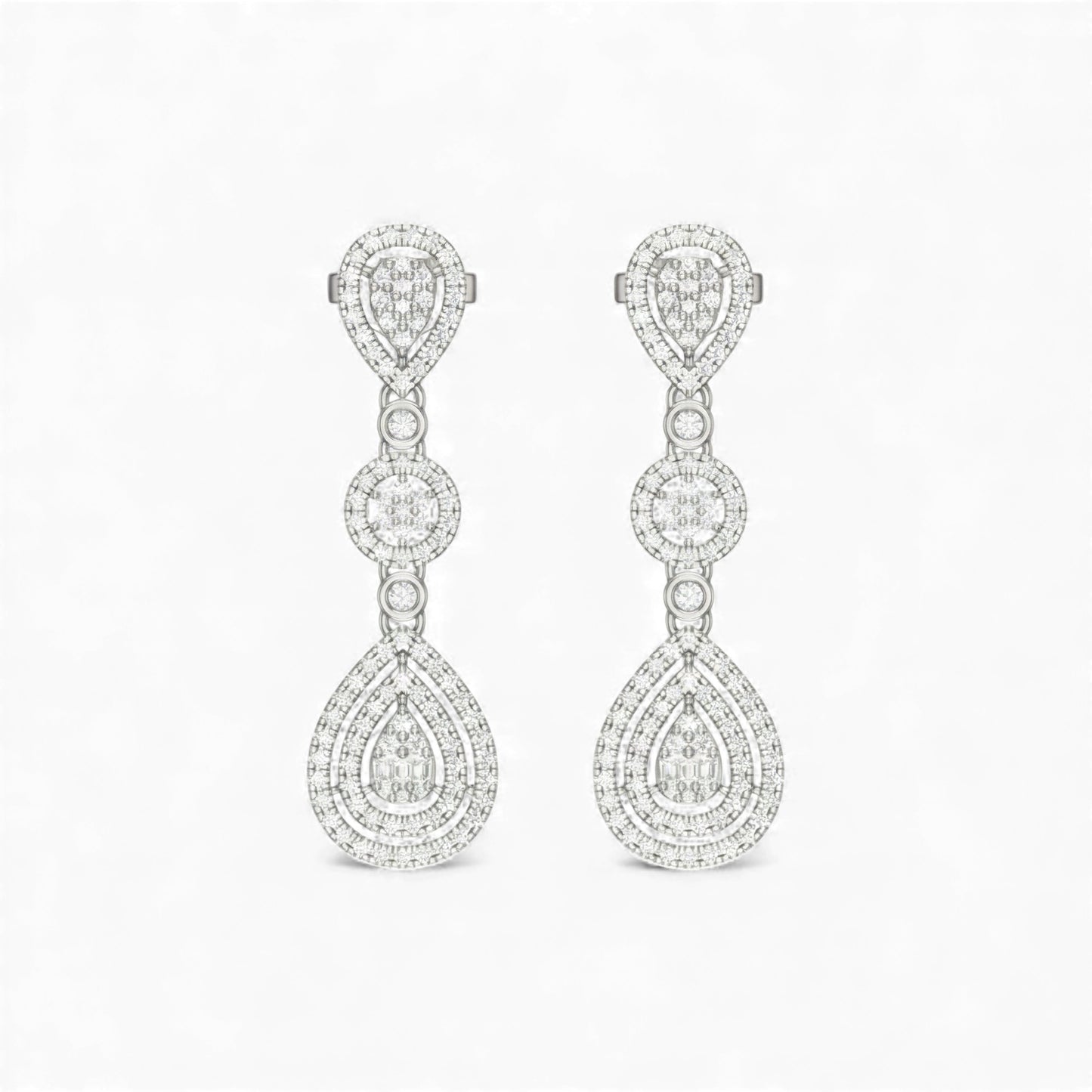 Pair of diamond earrings on a white background