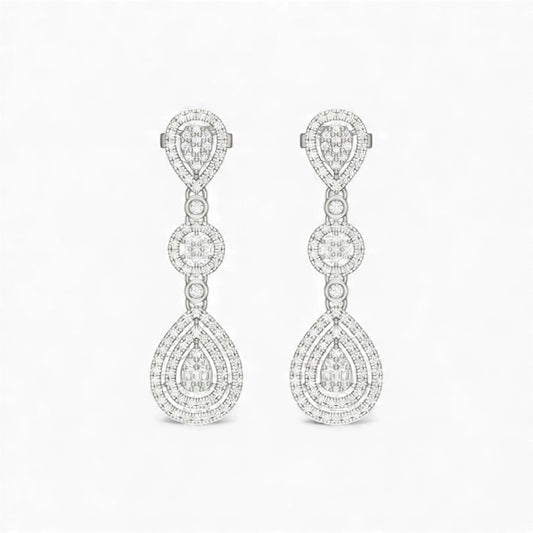 Pair of diamond earrings on a white background