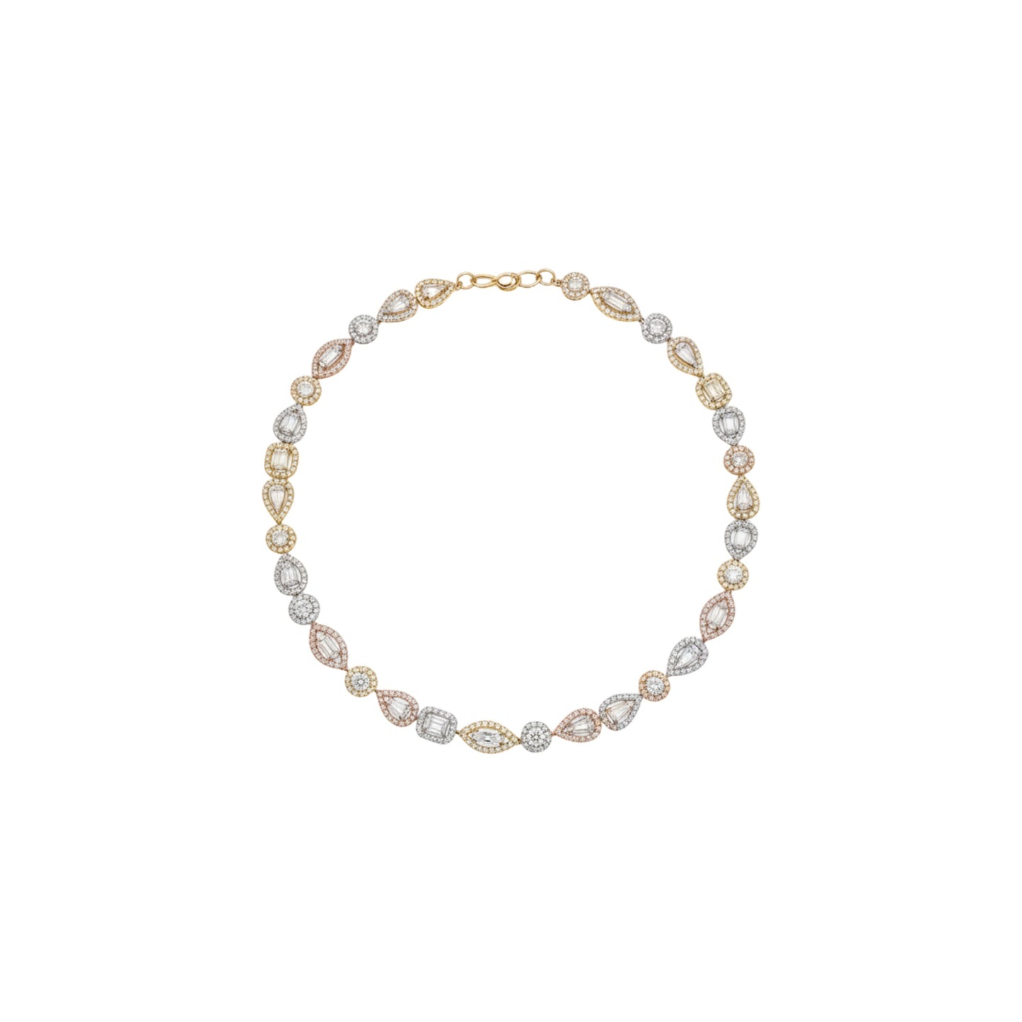Gold and silver necklace on a white background