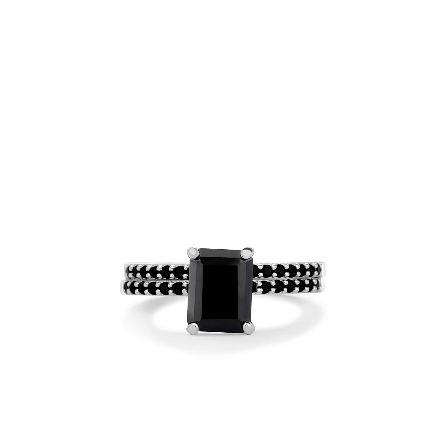 No Halo Black Emerald Cut Engagement Ring in 925 Sterling Silver