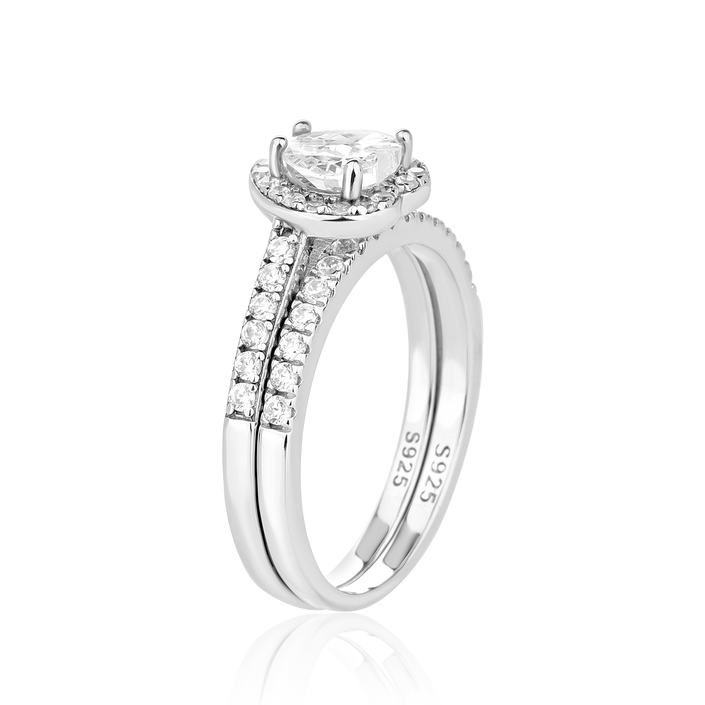 Classic Halo Heart Cut CZ Bride Set in 925 Sterling Silver