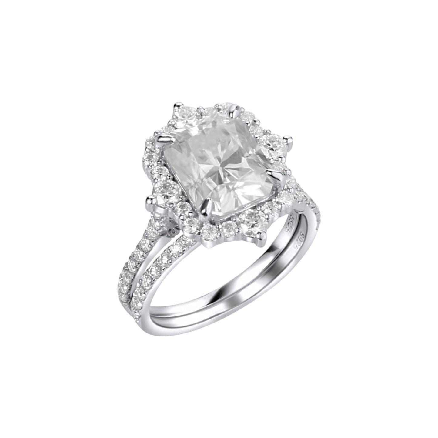 Quinn 2.0 Radiant Cut Moissanite Bride Set in 925 Sterling Silver