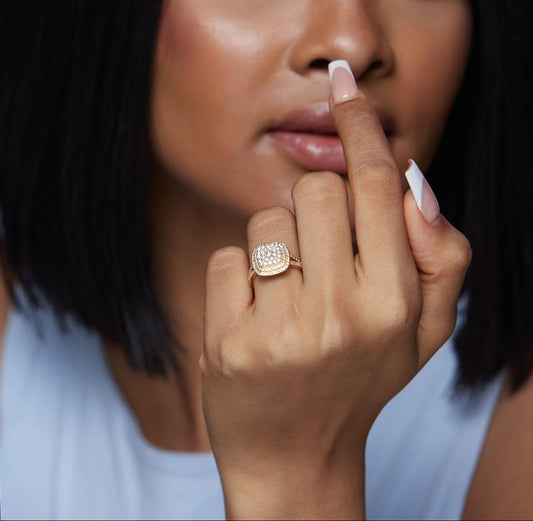 Fancy Cushion Cut Diamond Cluster Engagement Ring in 18K Gold