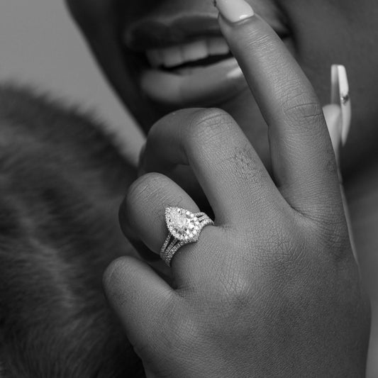 Leona Pear Cut CZ Bride Set and Wishbone Band in 925 Sterling Silver