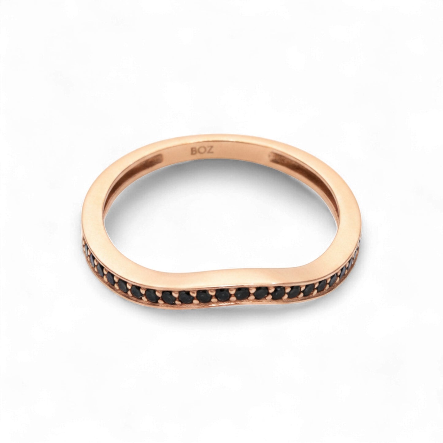 Wishbone Curve Black CZ Band in 10KT Gold