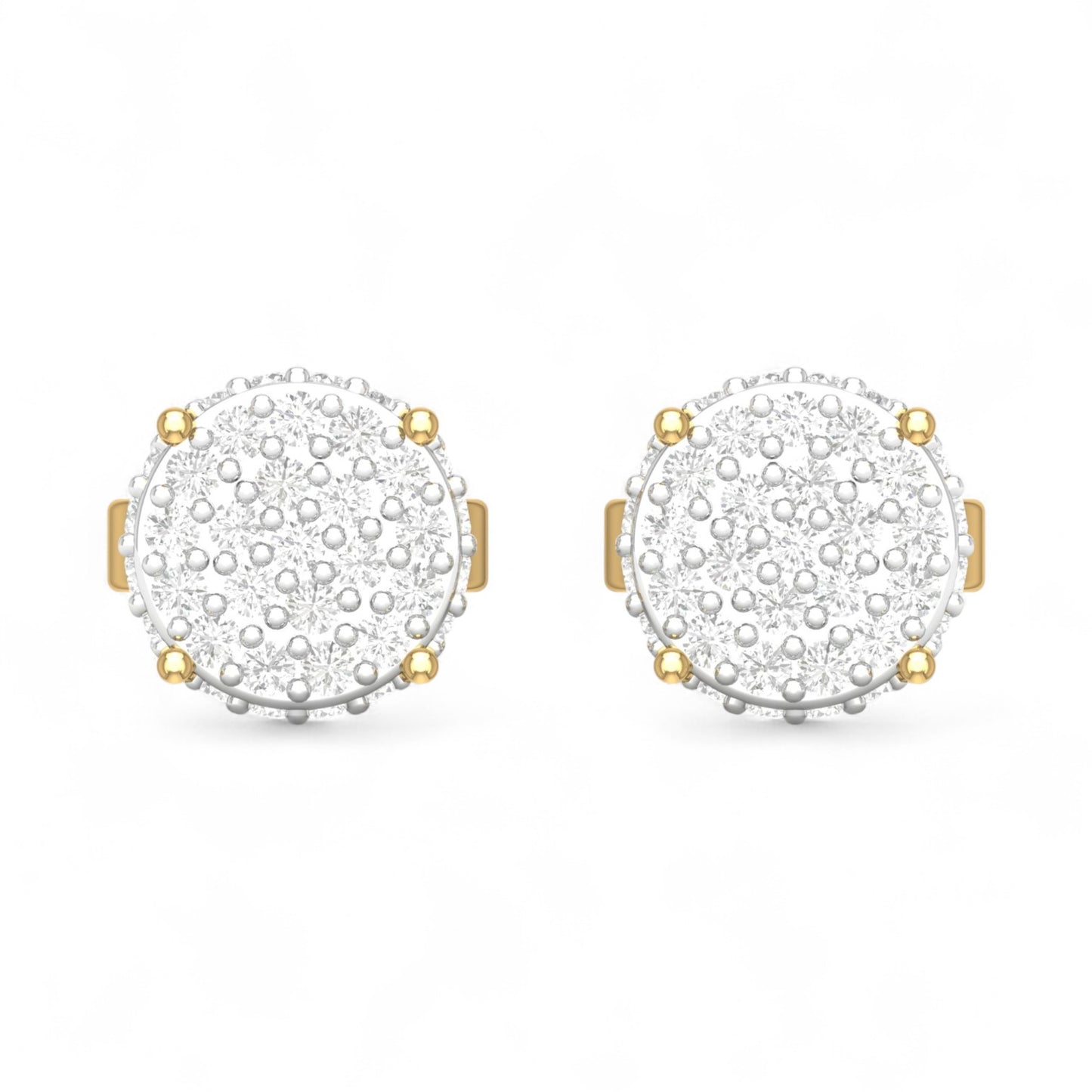 Linear Round Cluster Natural Diamond Stud Earrings in 18KT Gold