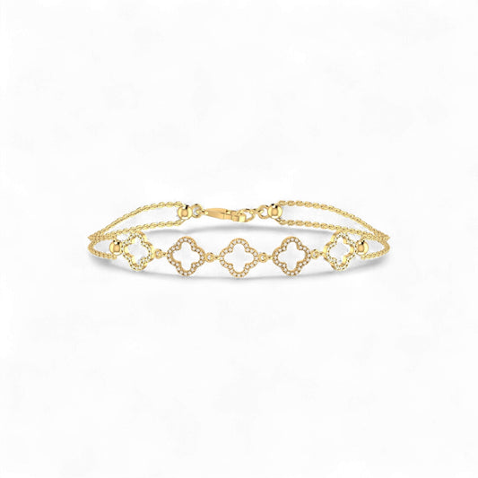 6 Clover Outline Diamond Bracelet in 18K Gold