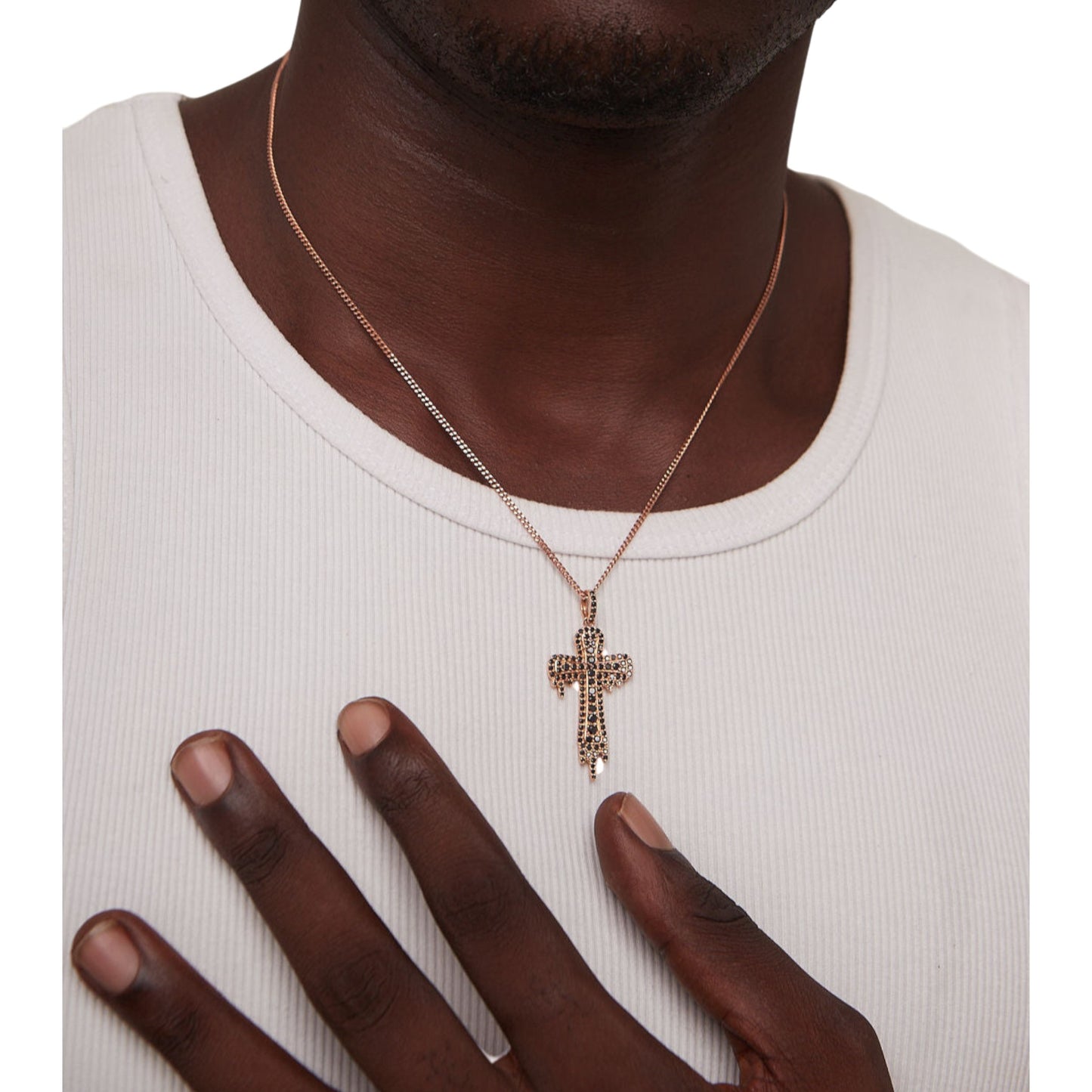 Drip Cross Black Diamond Pendant Necklace in 18K Gold