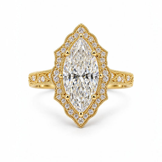 Vintage Marquise Cut Diamond Engagement Ring in 18K Gold