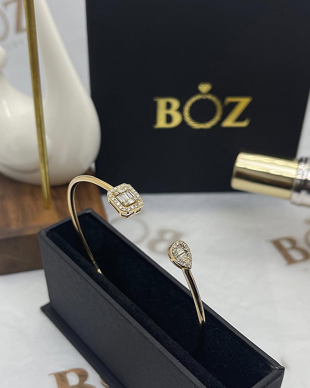 Eloise Round and Pear Cuff Diamond Cuff Bracelet in 18K Gold