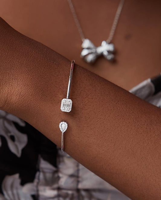 Eloise Round and Pear Cuff Diamond Cuff Bracelet in 18K Gold