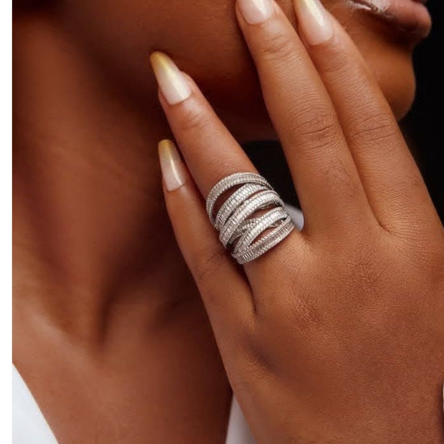 Layered Crisscross Baguette Cut Tri Tone Ring in 18KT Gold