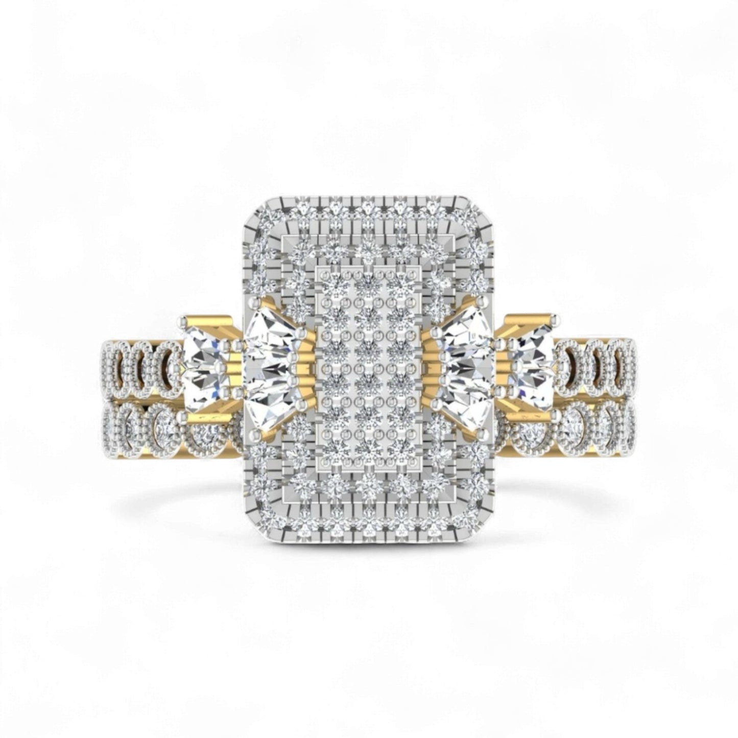Lucy Radiant Cut Natural Diamond Cluster Bride Set in 18KT Gold